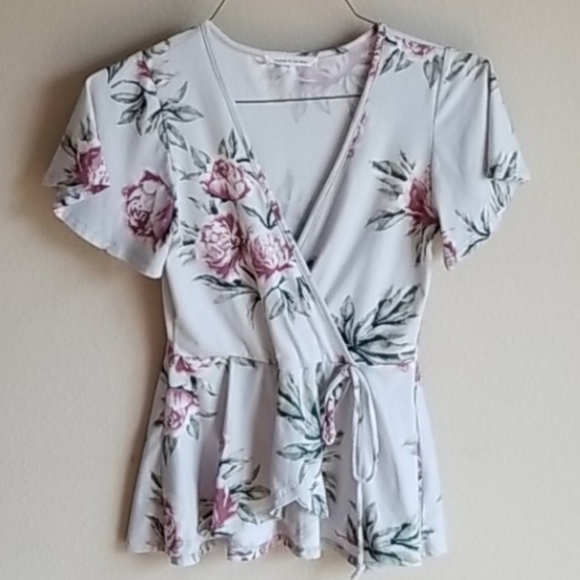 Caution To The Wind Tops - Caution To The Wind Peplum Cinched Surplice